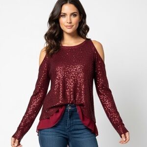 Jessica Simpson Rich Red Sequin Blouse